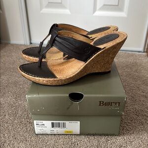 Born Women's Millan Dark Brown Leather Wedge Sandals, Size 8